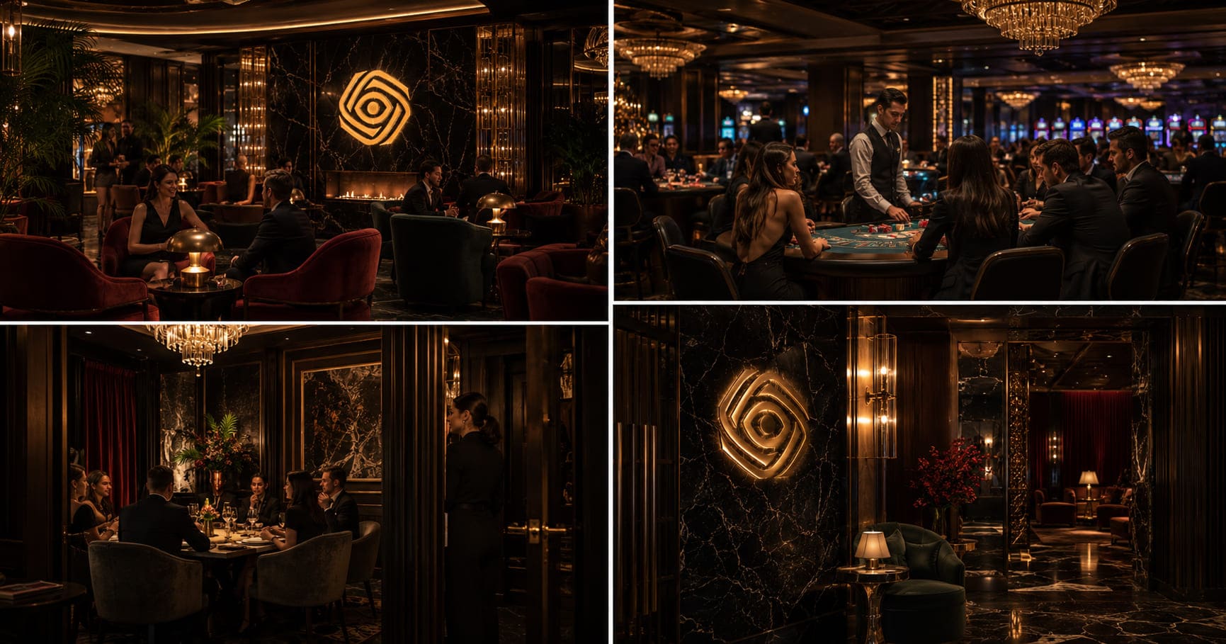 Casino restaurant interior with card table collage