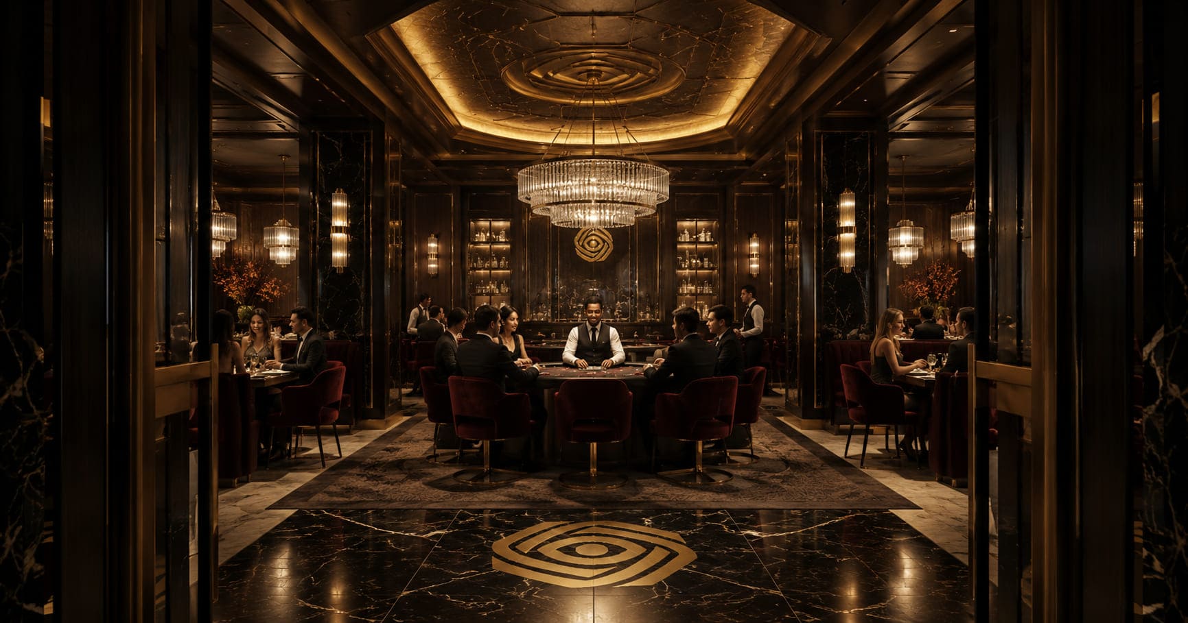 Elegant casino card table room wide view
