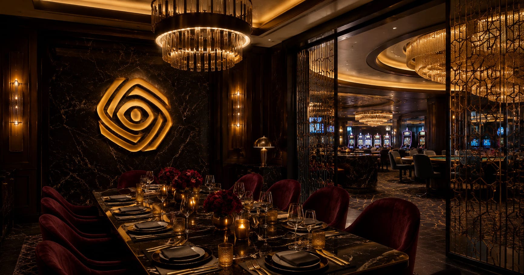 Dining table near casino slot machines