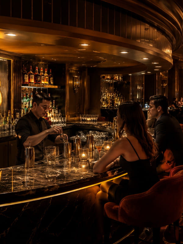 Couple seated at the casino lounge bar