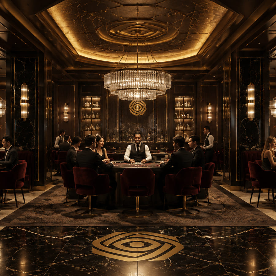 Elegant card table with dealer and players