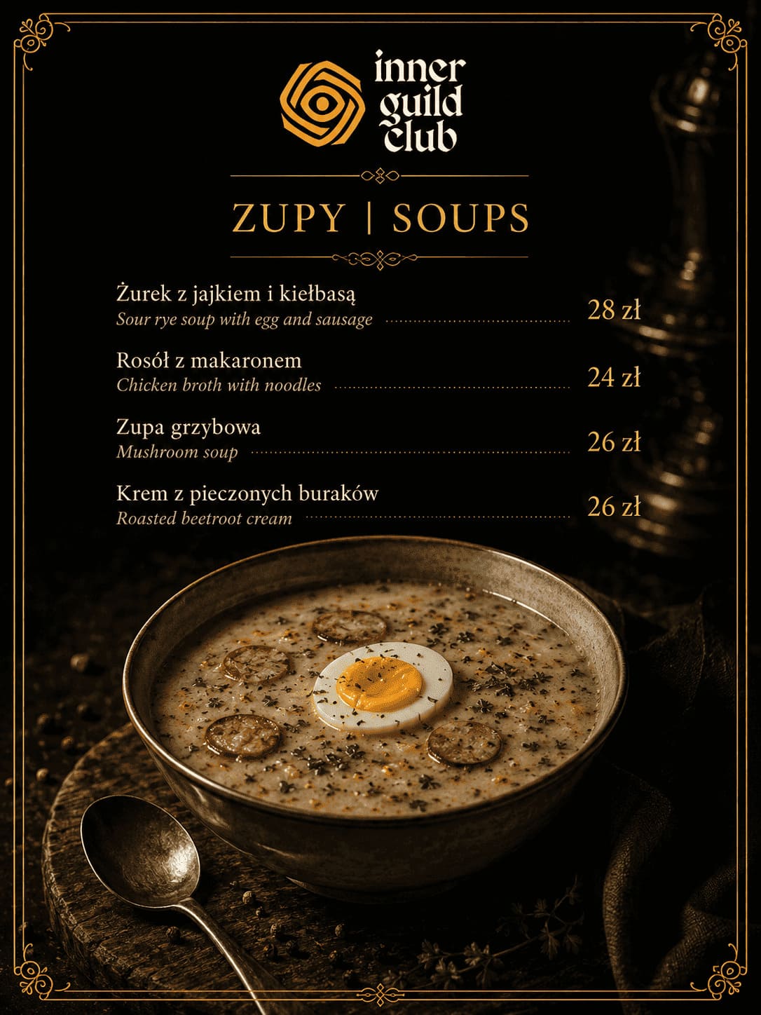 Sour rye soup — Inner Guild Club menu